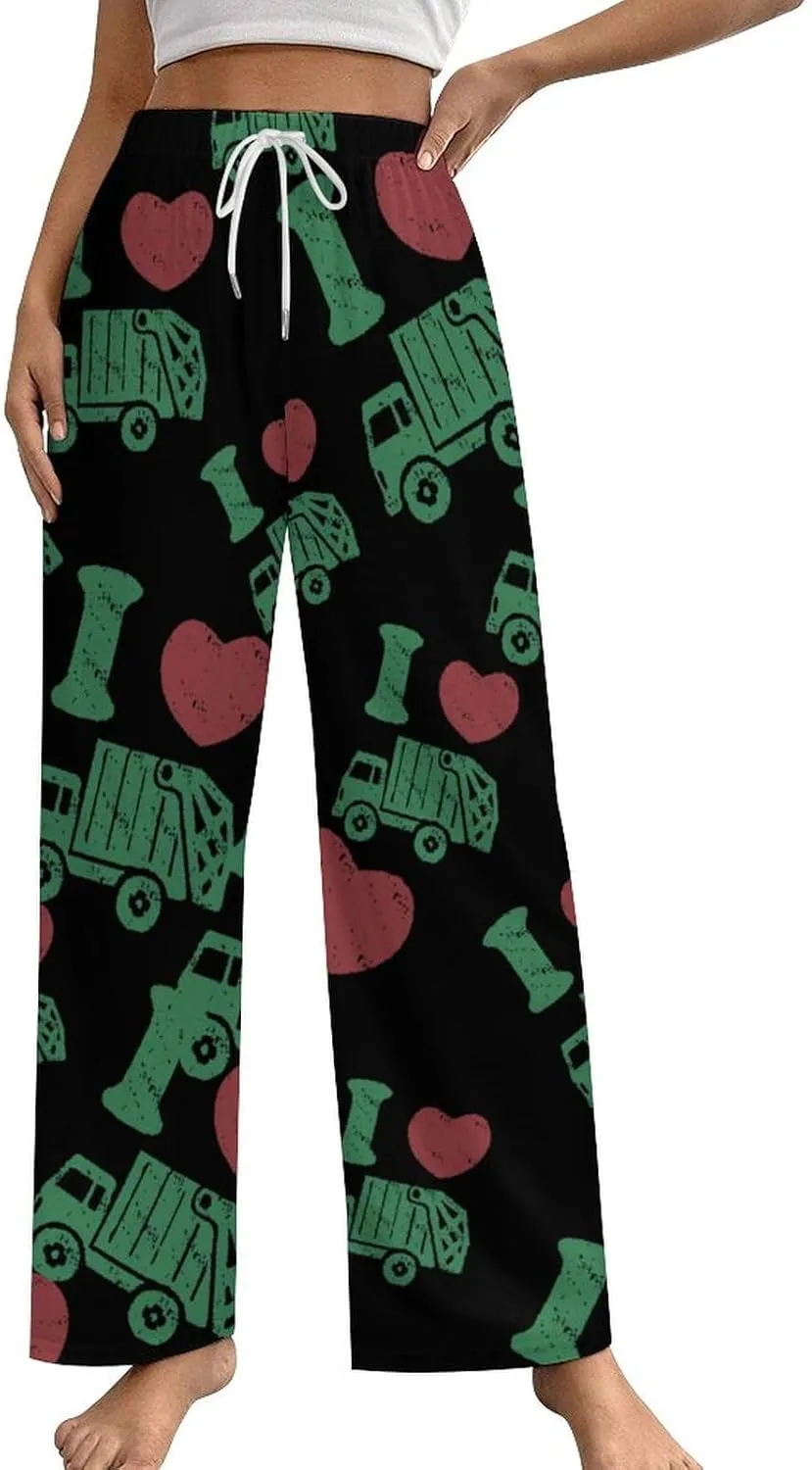 I Love Garbage Truck Women Pajama Pants Sleepwear Pockets Lounge Bottoms Nightwear