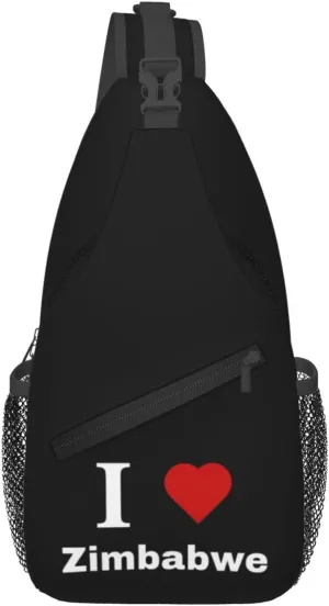 I love Zimbabwe Crossbody Bags For Women Men Chest Backpack Gym Shoulder Bag Travel Outdoor Sports Casual Crossbody Bags