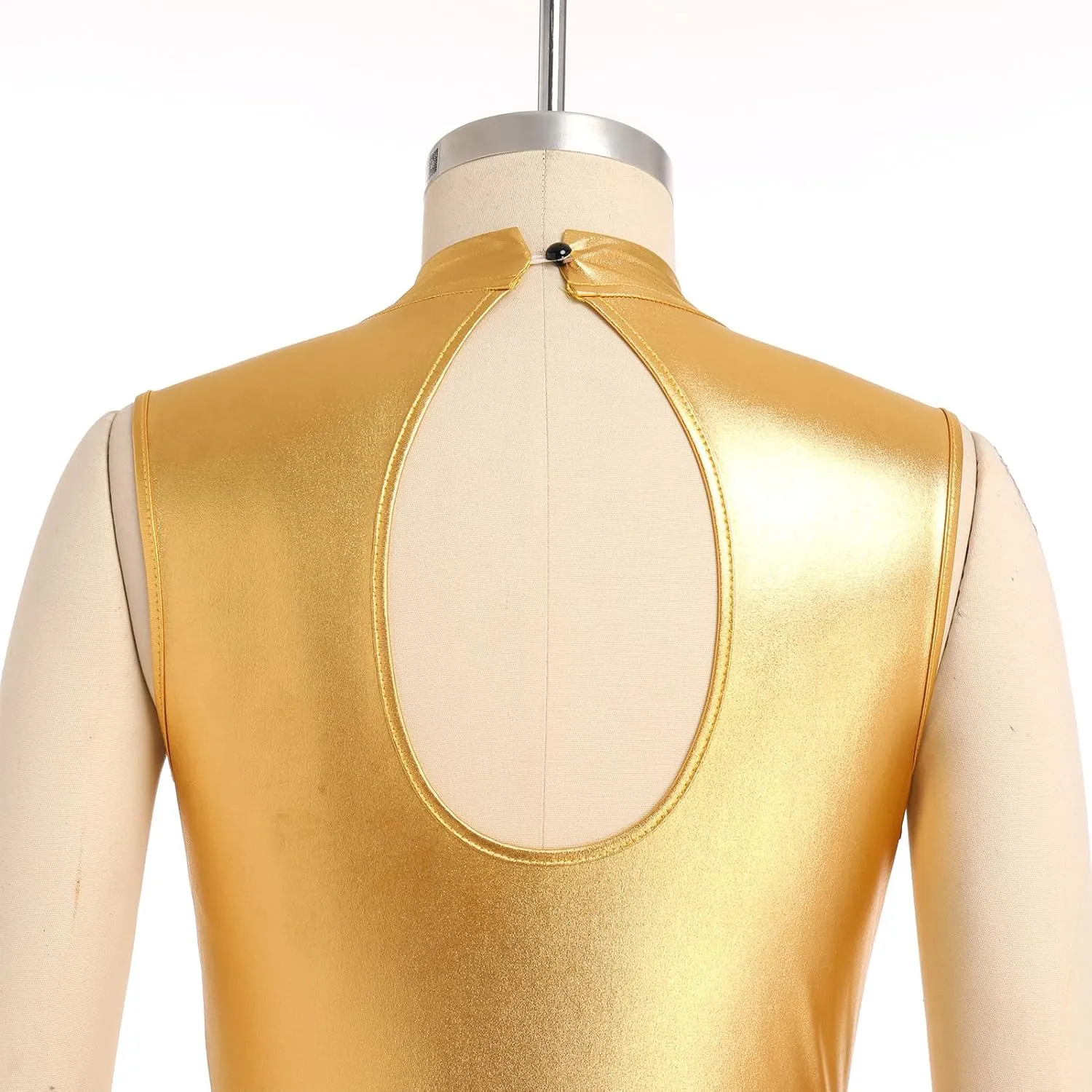 IBAKOM Praise Dance Dress for Women Gold Metallic Chiffon Asymmetric Skirt Lyrical Contemporary Dance Liturgical Overlays