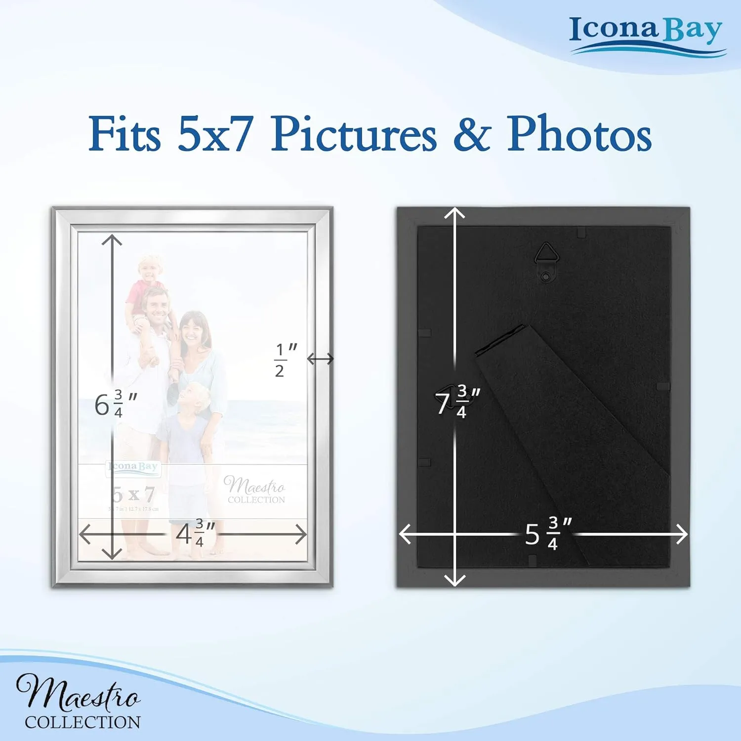 Icona Bay 5x7 Picture Frames Set (Silver, 12 Pack), Classy Contemporary Style, Maestro Collection