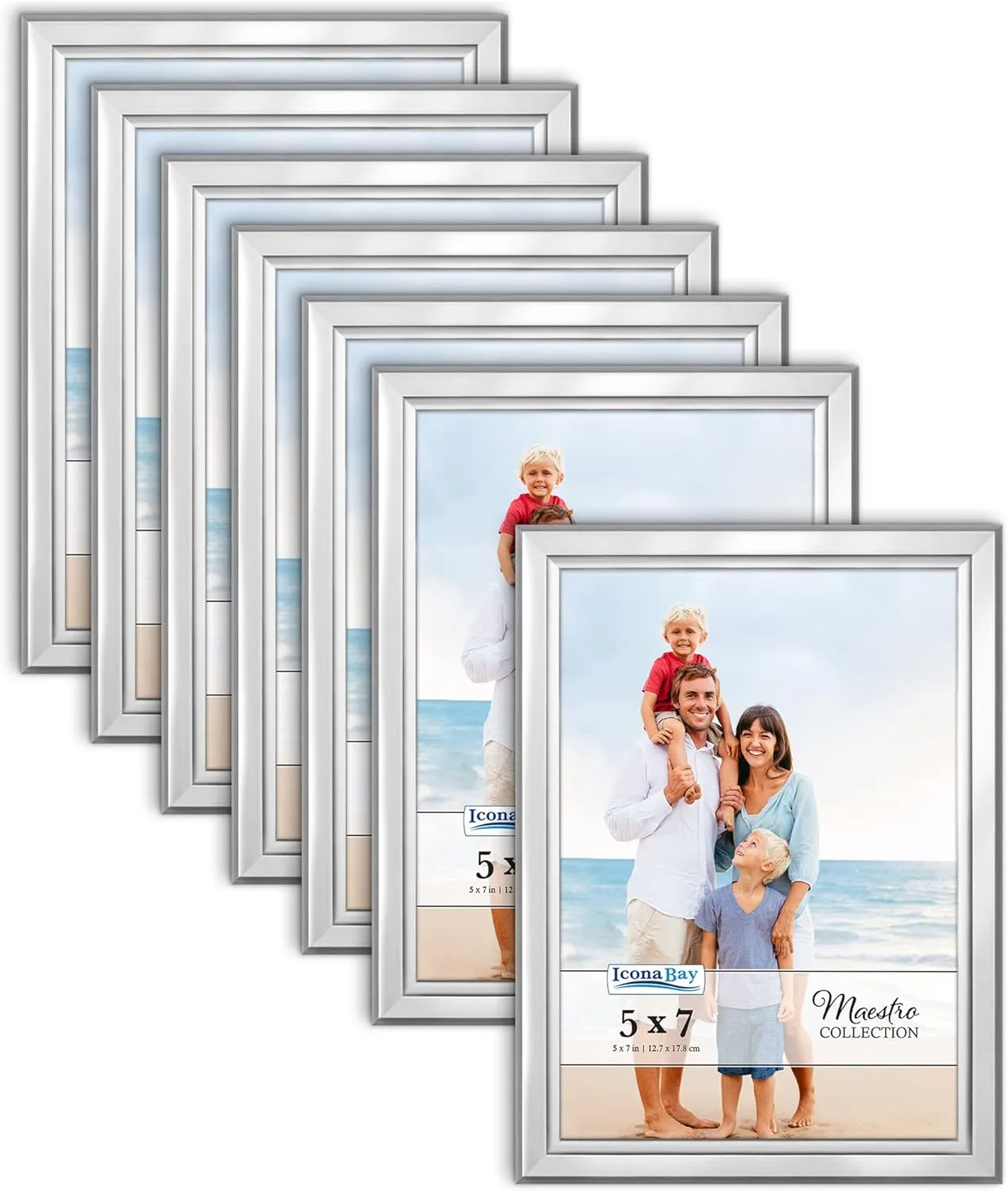 Icona Bay 5x7 Picture Frames Set (Silver, 12 Pack), Classy Contemporary Style, Maestro Collection