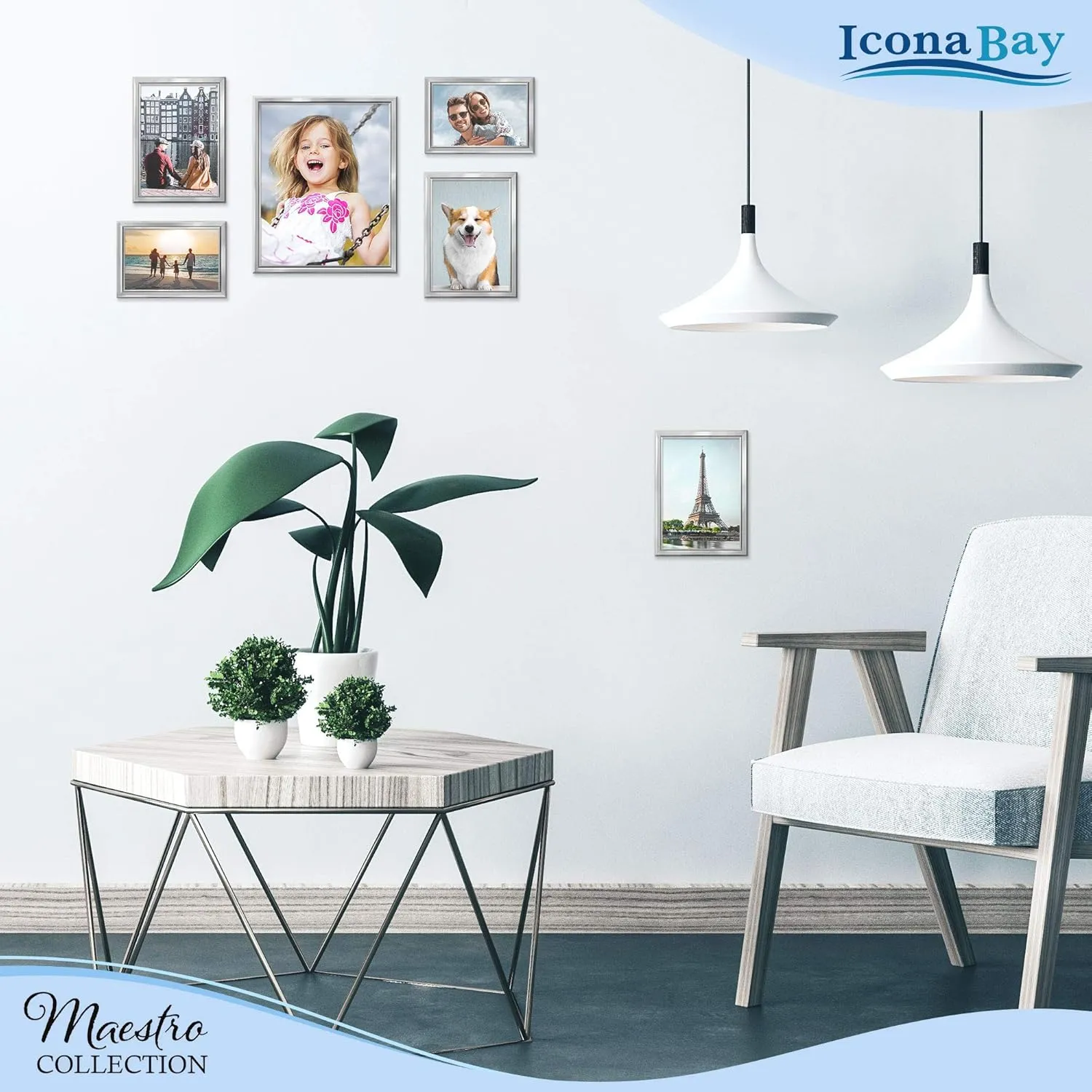 Icona Bay 5x7 Picture Frames Set (Silver, 12 Pack), Classy Contemporary Style, Maestro Collection