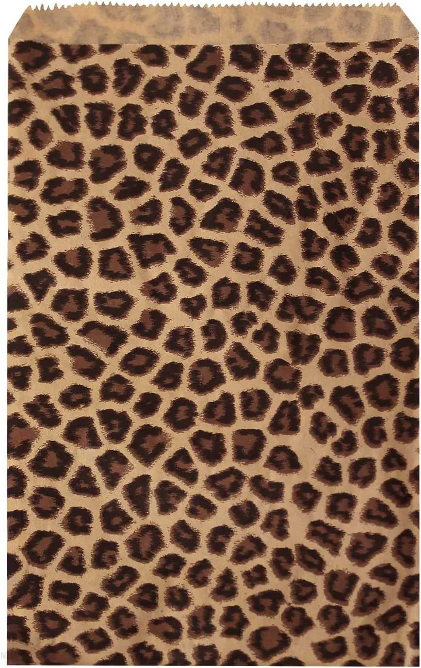 Ikee Design 200 Pcs of 6 X 9 Inch Flat Plain Prints Paper or Patterned Kraft Bags for Candy, Cookies, Merchandise, Party Favors, Gift, Small Paper Bags, Leopard Pattern