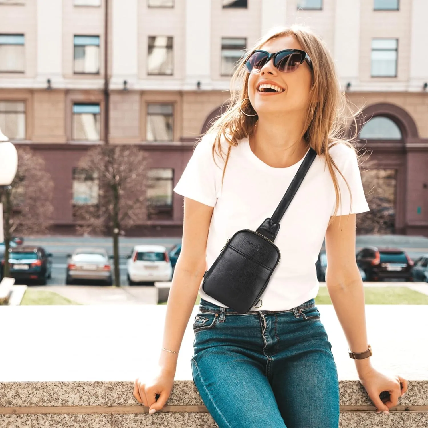 INICAT Small Crossbody Sling Bags for Women Vegan Leather Cell Phone Purse Fanny Packs for Women Men