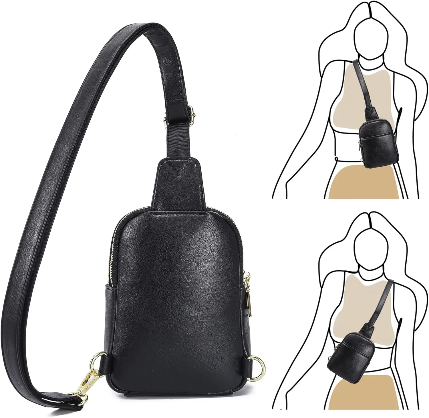 INICAT Small Crossbody Sling Bags for Women Vegan Leather Cell Phone Purse Fanny Packs for Women Men