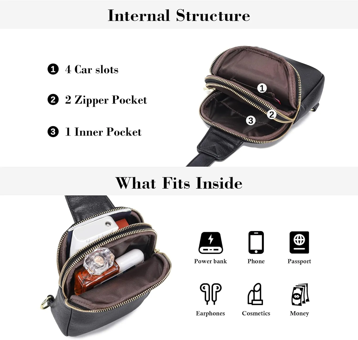 INICAT Small Crossbody Sling Bags for Women Vegan Leather Cell Phone Purse Fanny Packs for Women Men