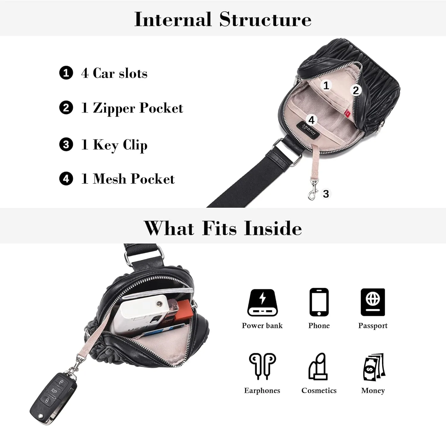 INICAT Travel Small Sling Bag Leather Crossbody Bags for Women Fanny Packs Cross Body Bag for Woman Cross Body Purses