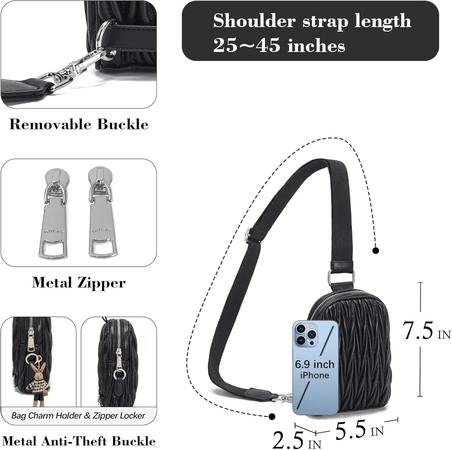 INICAT Travel Small Sling Bag Leather Crossbody Bags for Women Fanny Packs Cross Body Bag for Woman Cross Body Purses