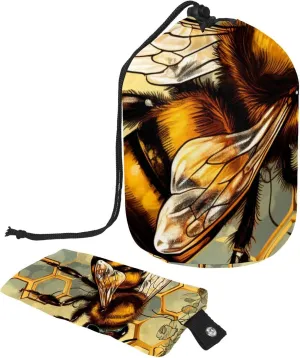 Insect Golden Bee Travel Cosmetic Bags Makeup Bag for Women, Foldable Drawstring Travel Cosmetic Bags, Portable Toiletry Bucket Bag