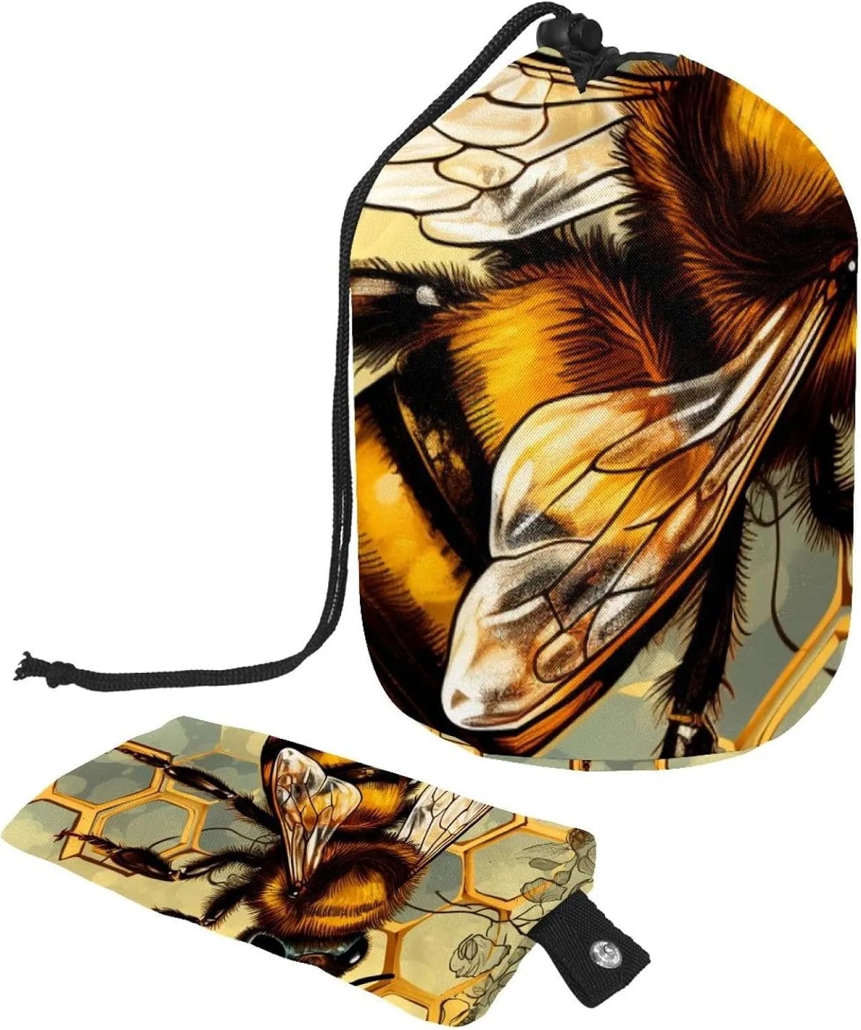 Insect Golden Bee Travel Cosmetic Bags Makeup Bag for Women, Foldable Drawstring Travel Cosmetic Bags, Portable Toiletry Bucket Bag