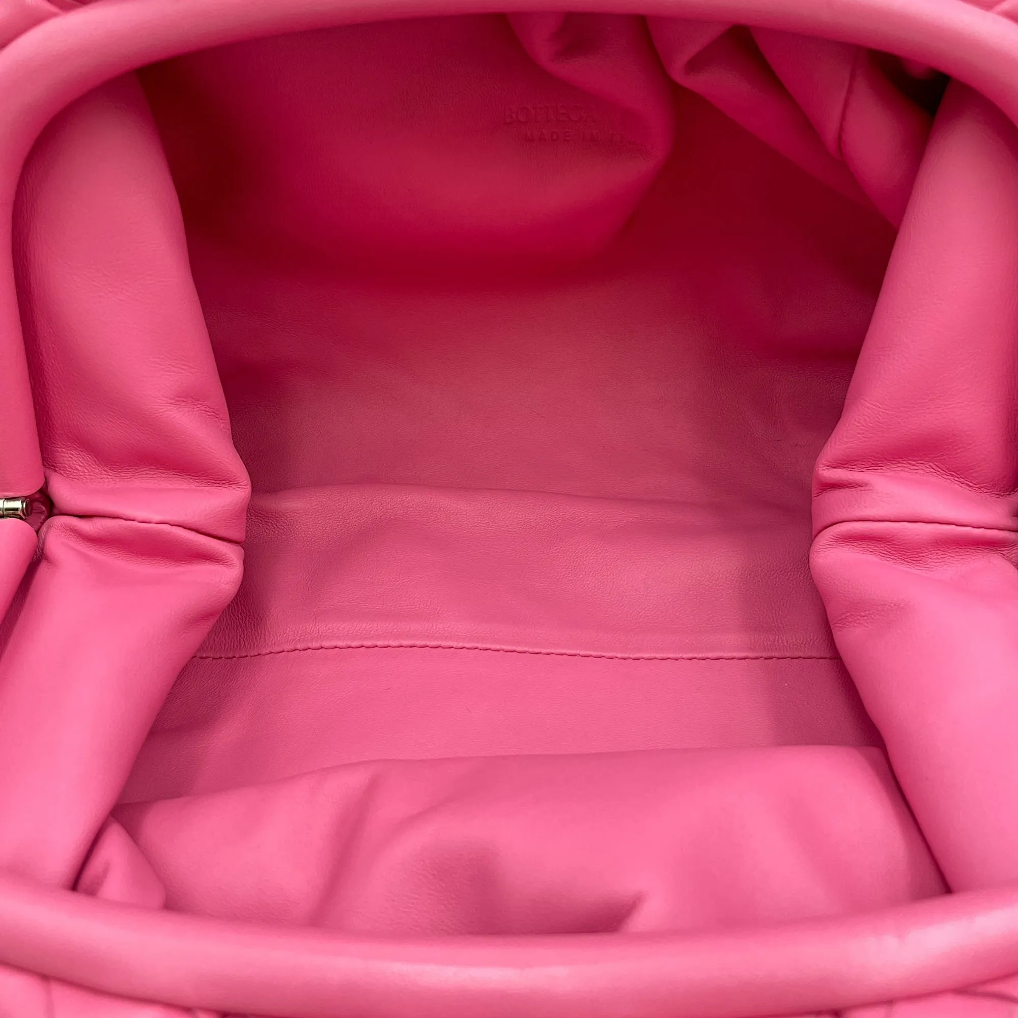 Intrecciato Pink Clutch in Nappa Leather, Silver hardware