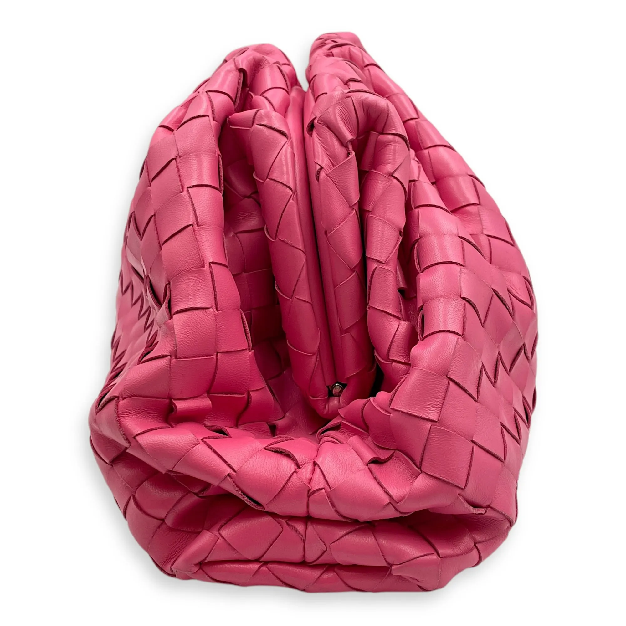 Intrecciato Pink Clutch in Nappa Leather, Silver hardware