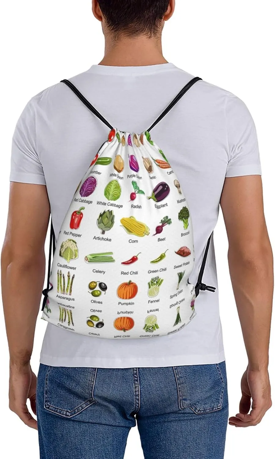 Introduction Of Various Vegetables Drawstring Backpack Sports Gym Bag String Cinch Pouch For Daily Use
