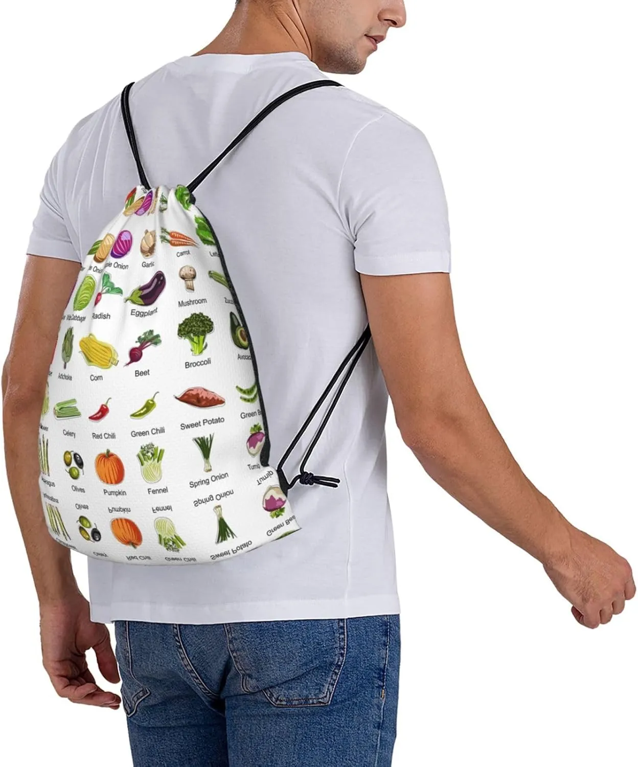 Introduction Of Various Vegetables Drawstring Backpack Sports Gym Bag String Cinch Pouch For Daily Use