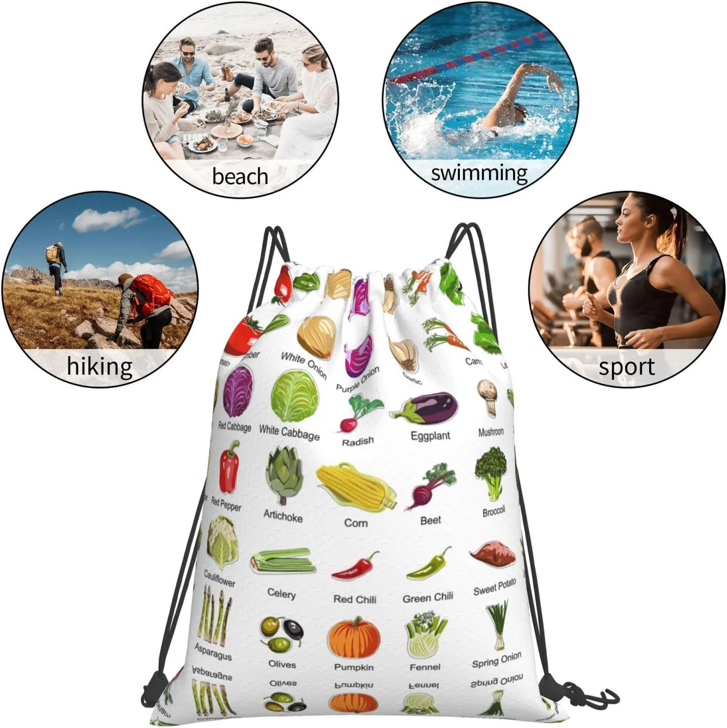 Introduction Of Various Vegetables Drawstring Backpack Sports Gym Bag String Cinch Pouch For Daily Use