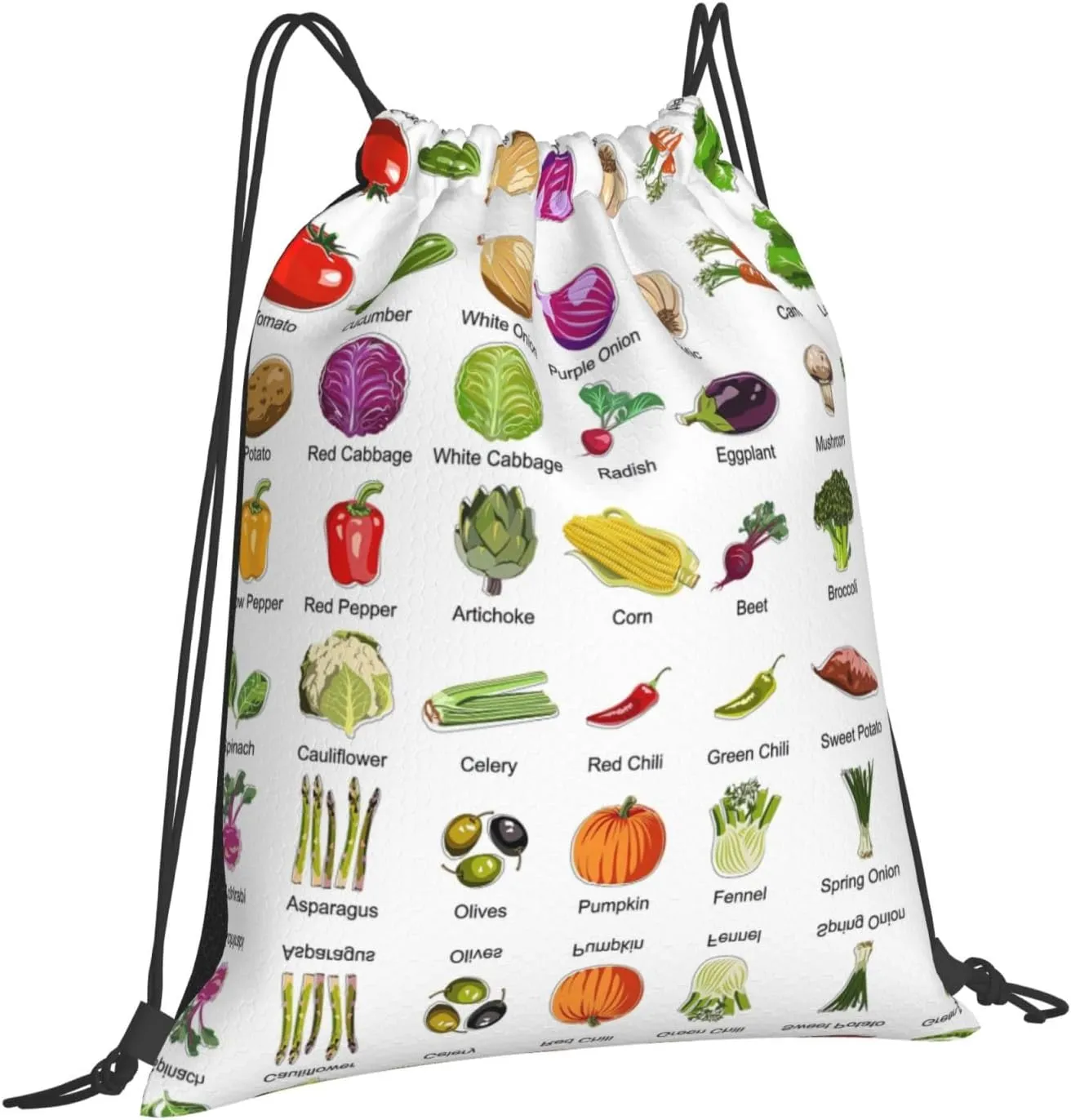 Introduction Of Various Vegetables Drawstring Backpack Sports Gym Bag String Cinch Pouch For Daily Use