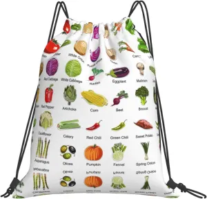 Introduction Of Various Vegetables Drawstring Backpack Sports Gym Bag String Cinch Pouch For Daily Use