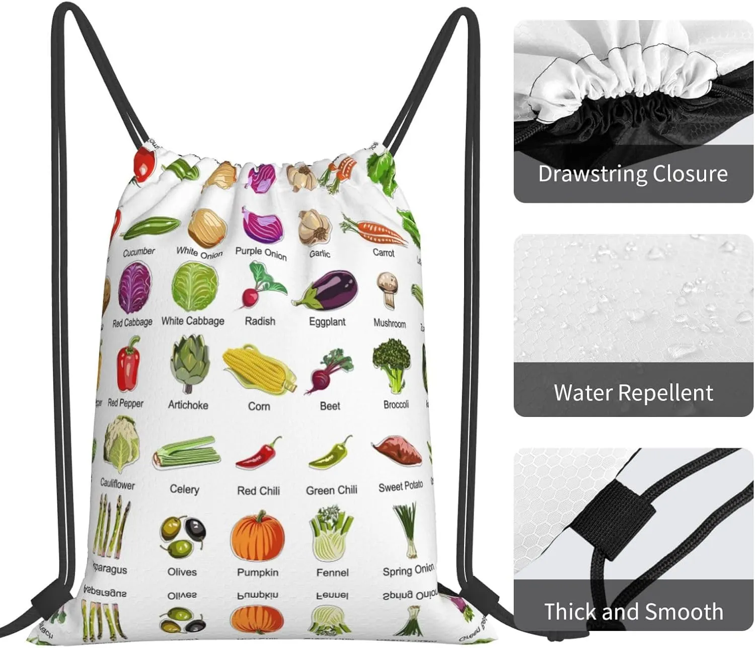 Introduction Of Various Vegetables Drawstring Backpack Sports Gym Bag String Cinch Pouch For Daily Use