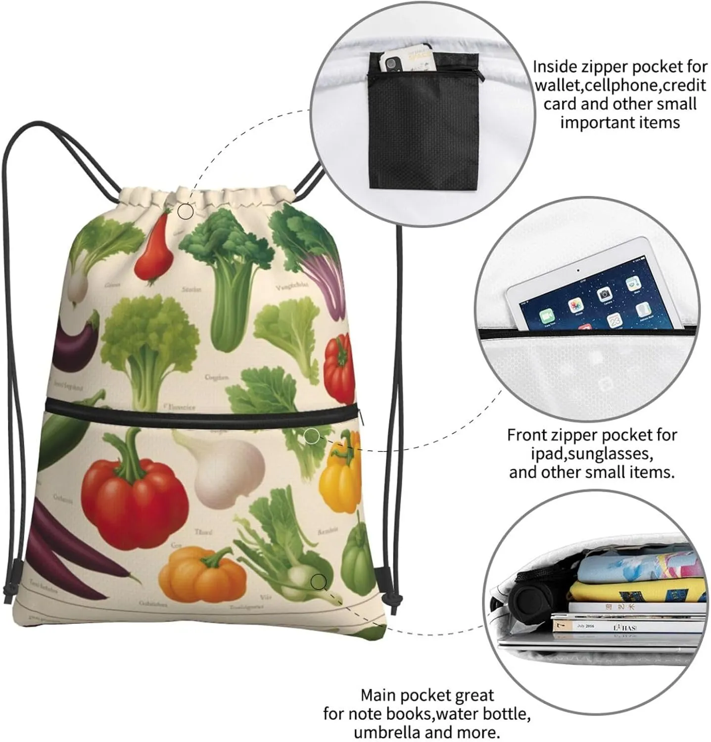 Introduction Of Various Vegetables Drawstring Backpack String Bag Sackpack Cinch For Gym Shopping Sport Yoga