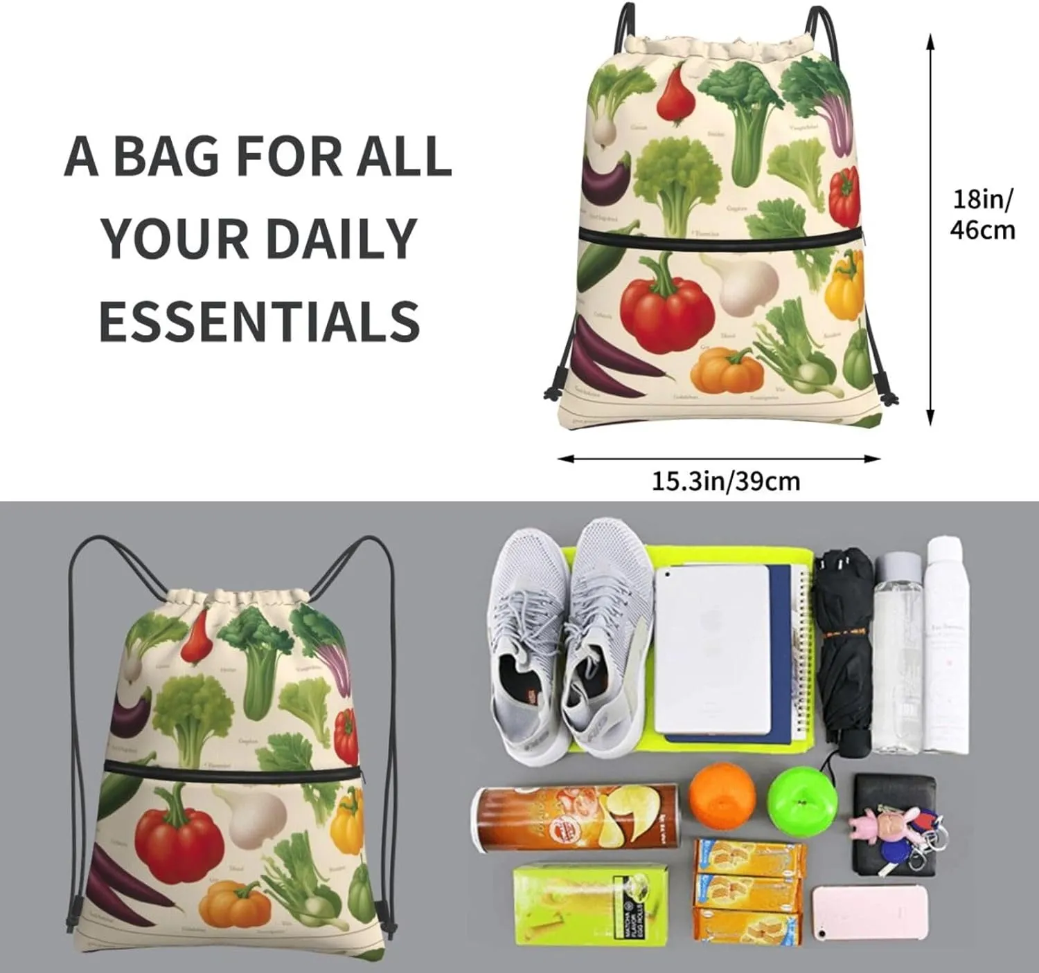 Introduction Of Various Vegetables Drawstring Backpack String Bag Sackpack Cinch For Gym Shopping Sport Yoga