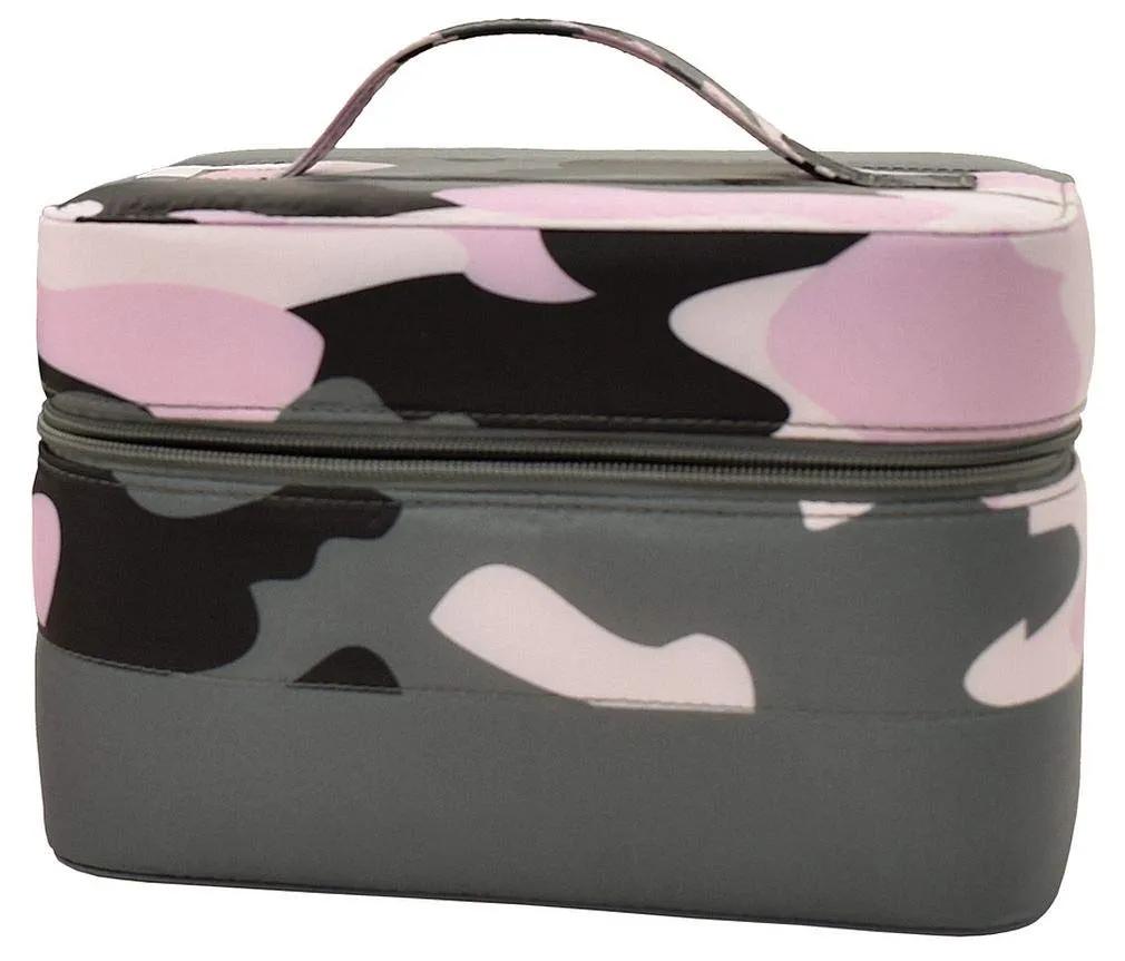 iscream Orchid Dusk Camo Zippered, Handled, Fully Lined 9" x 6" Train Case Style Cosmetic Travel Bag