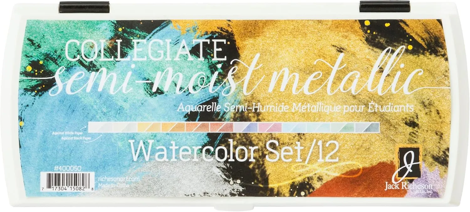 Jack Richeson Set of 12 Semi Moist Collegiate Metallic Watercolor