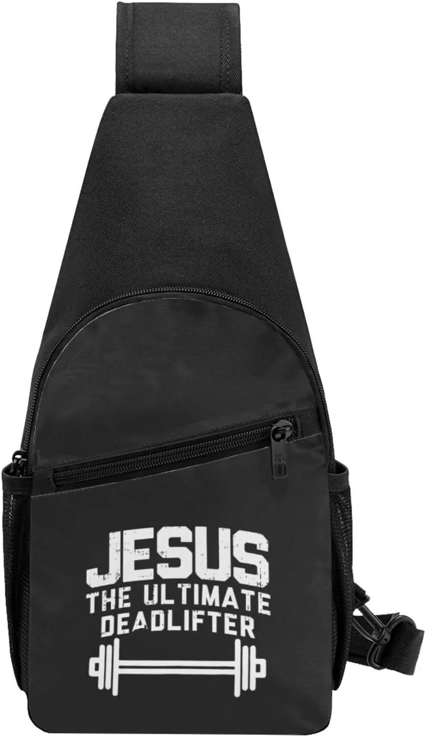 Jesus The Ultimate Deadlifter Chest Pack Leisure Shoulder Crossbody Chest Bag, Black