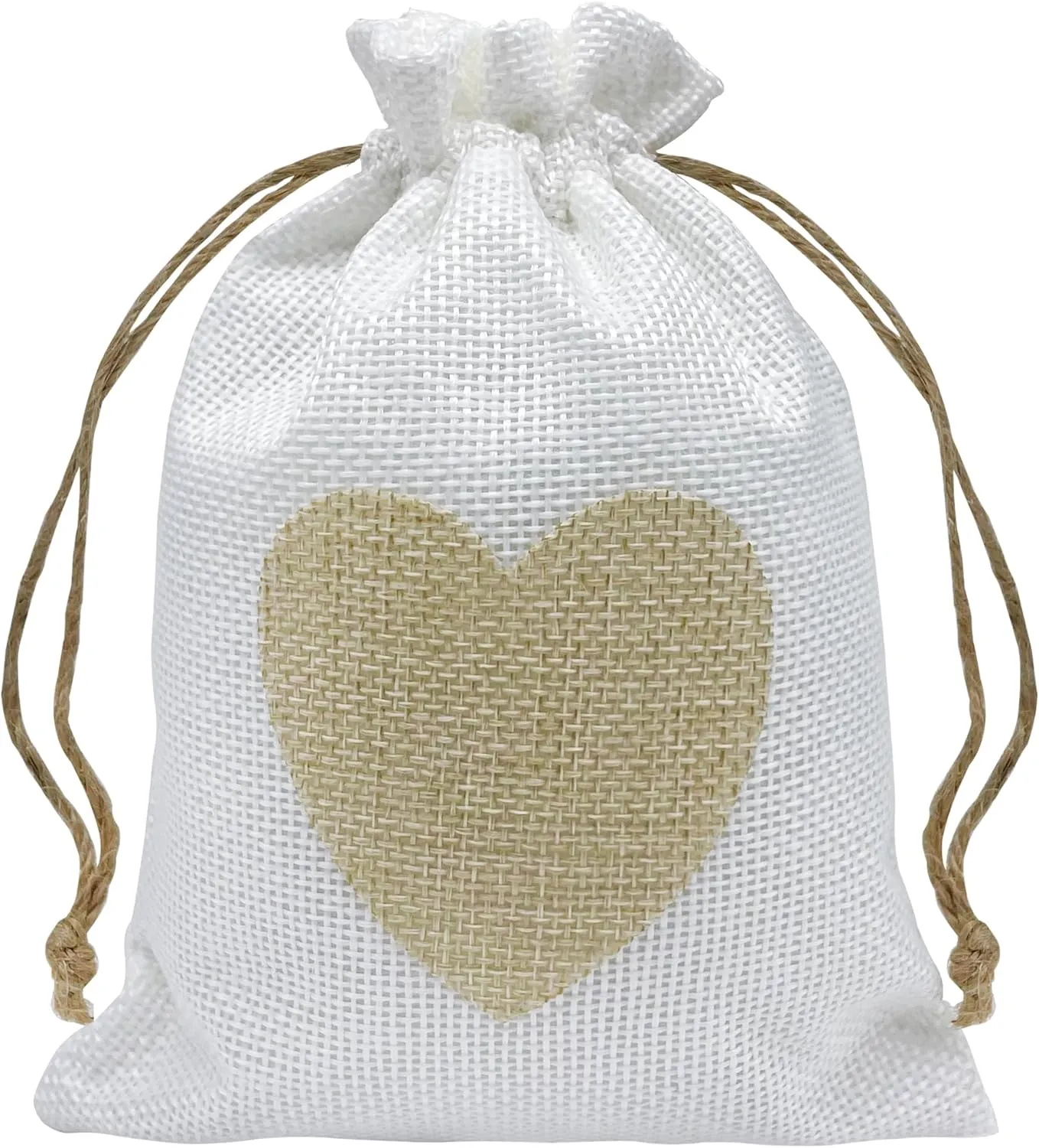 Jexila 24PCS Mother's Day Heart Burlap Gift Bag with Drawstring 5X7 Inches Linen Jewelry Pouch Fabric Cloth Candy Goodie Bag for Wedding Shower Party Favor,Coffee,DIY Craft Bag