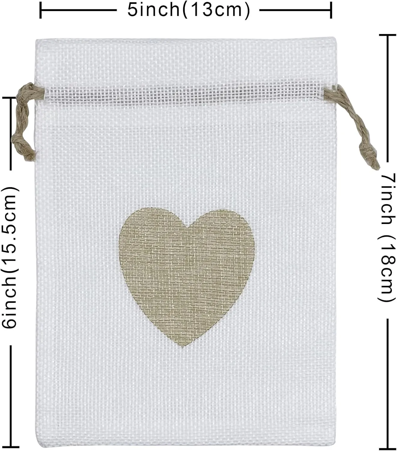 Jexila 24PCS Mother's Day Heart Burlap Gift Bag with Drawstring 5X7 Inches Linen Jewelry Pouch Fabric Cloth Candy Goodie Bag for Wedding Shower Party Favor,Coffee,DIY Craft Bag
