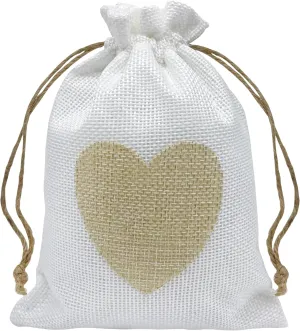 Jexila 24PCS Mother's Day Heart Burlap Gift Bag with Drawstring 5X7 Inches Linen Jewelry Pouch Fabric Cloth Candy Goodie Bag for Wedding Shower Party Favor,Coffee,DIY Craft Bag