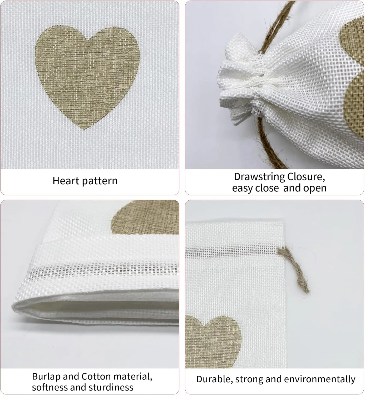 Jexila 24PCS Mother's Day Heart Burlap Gift Bag with Drawstring 5X7 Inches Linen Jewelry Pouch Fabric Cloth Candy Goodie Bag for Wedding Shower Party Favor,Coffee,DIY Craft Bag