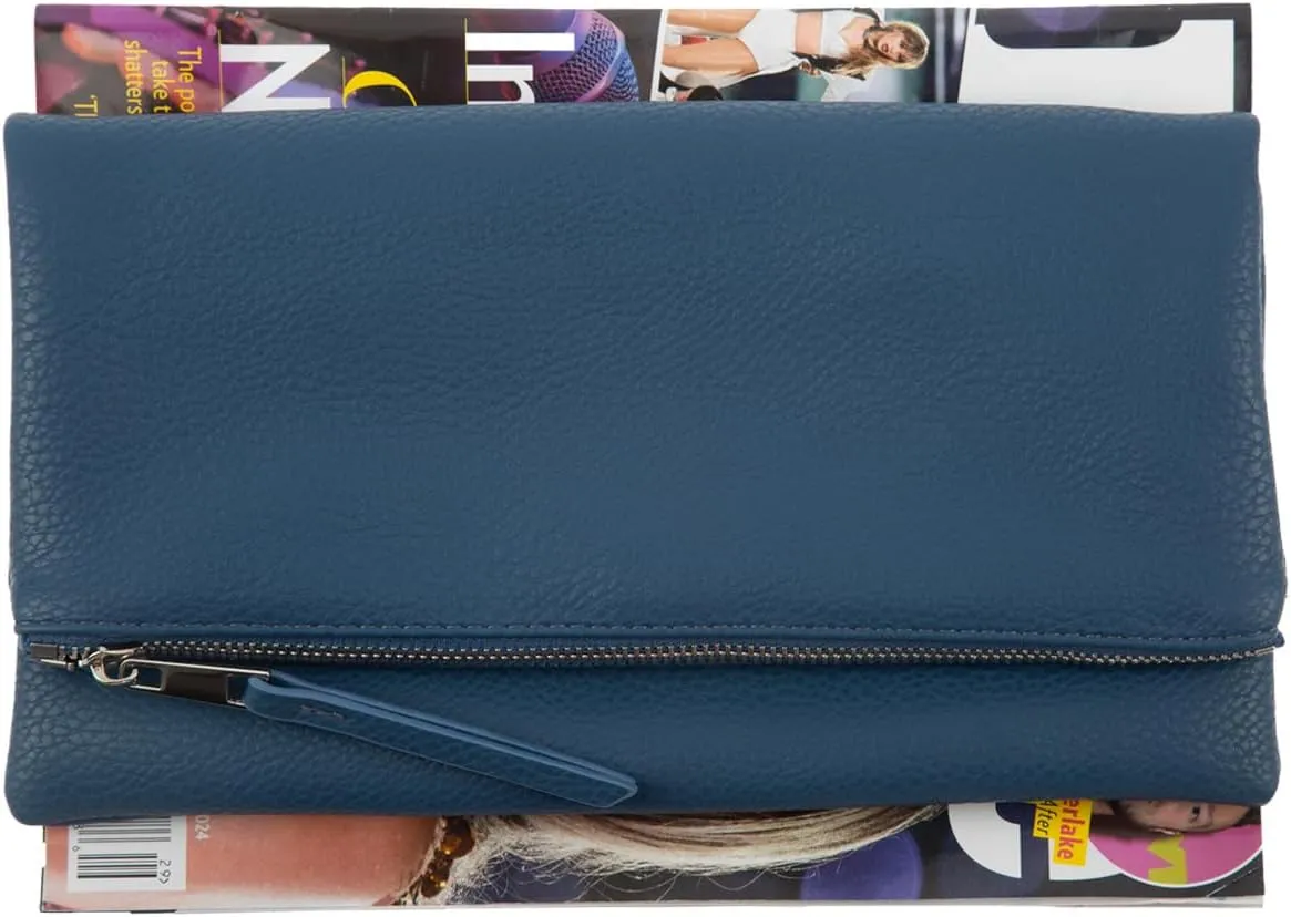 JNB Women's Faux Leather Zipper Foldover Clutch Purse with Tassel