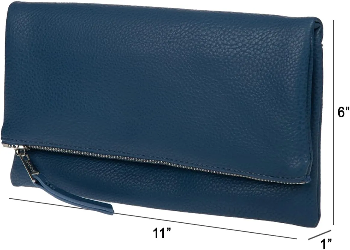 JNB Women's Faux Leather Zipper Foldover Clutch Purse with Tassel
