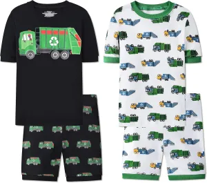 Joyond Boys Pure Cotton Summer Pjs for 2-14 Years, Kids Short Sleeve 4-Piece Pajamas Set Little Boys Sleepwear