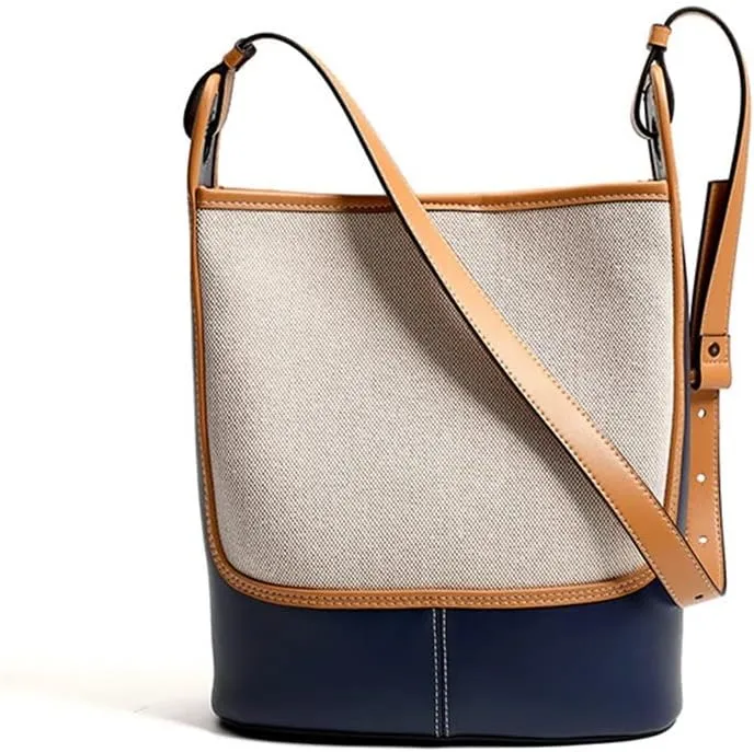 JSEIAJB Leather Canvas Bucket Bag Female Autumn Large Capacity Bag Female Bag Single Shoulder Crossbody Bag