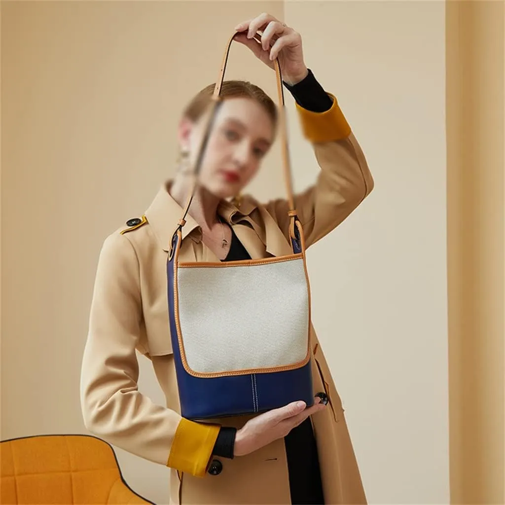 JSEIAJB Leather Canvas Bucket Bag Female Autumn Large Capacity Bag Female Bag Single Shoulder Crossbody Bag