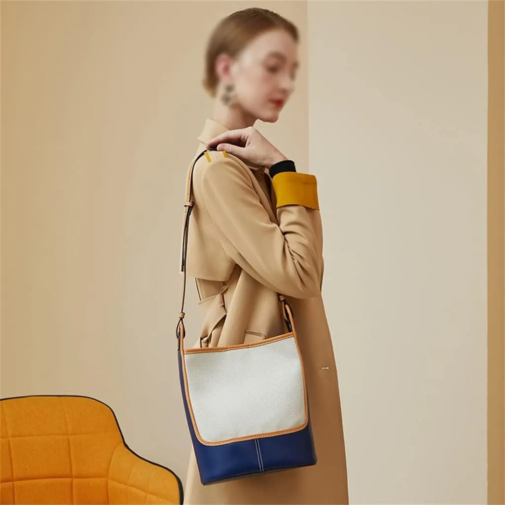 JSEIAJB Leather Canvas Bucket Bag Female Autumn Large Capacity Bag Female Bag Single Shoulder Crossbody Bag