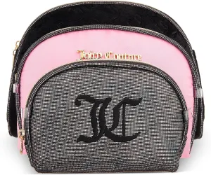 Juicy Couture Women's Toiletries Kit Set - Mixed Trio Travel Makeup and Cosmetics Large Bag, Clutch, Coin Purse, Size One Size, Black, Pink, and Silver