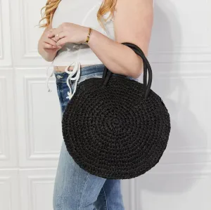 Justin Taylor Beach Date Straw Rattan Handbag in Black