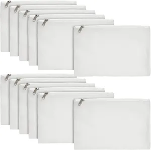 Juvale 12-Pack Bulk Blank Canvas Zipper Pouch Set, 8x6 Canvas Pencil Pouch with Zipper for Cosmetic & DIY Crafts, Pens, Markers, Scissors, Makeup Brushes, Lip Gloss, Hair Clips