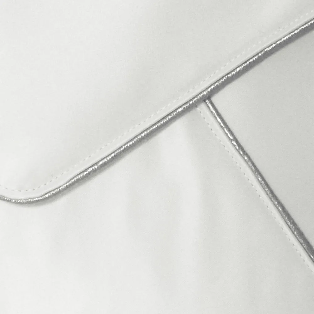 Katerina ivory satin clutch with silver piping
