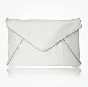 Katerina ivory satin clutch with silver piping