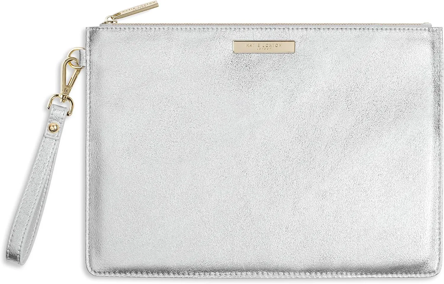 KATIE LOXTON Luxe Womens Medium Vegan Leather Wristlet Strap Clutch Purse Metallic Silver