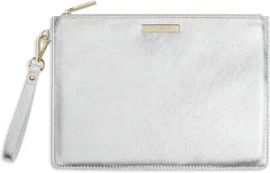 KATIE LOXTON Luxe Womens Medium Vegan Leather Wristlet Strap Clutch Purse Metallic Silver