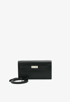 Kelly To Go Wallet in Black Chamkila Leather in Electrum Hardware