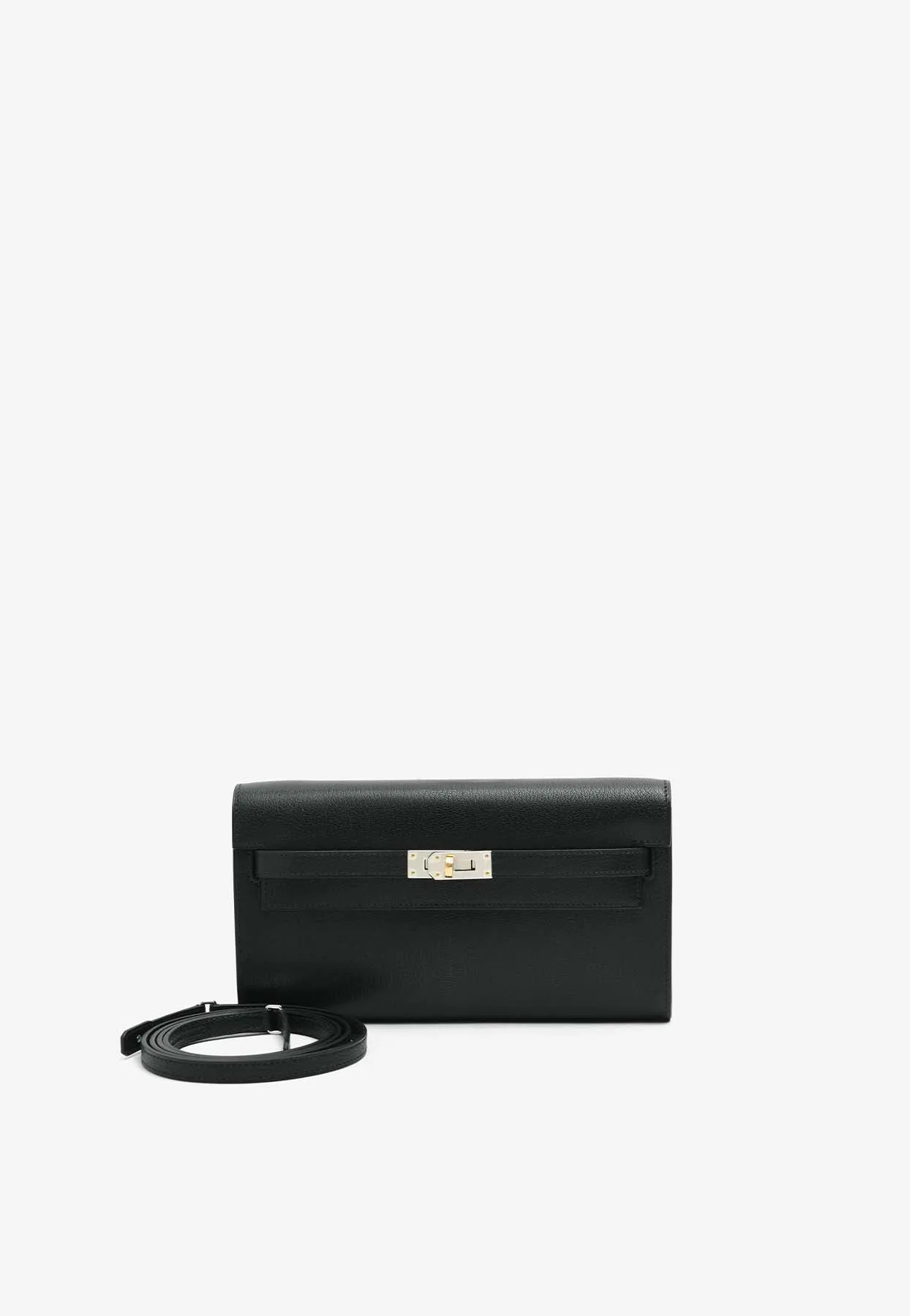 Kelly To Go Wallet in Black Chamkila Leather in Electrum Hardware