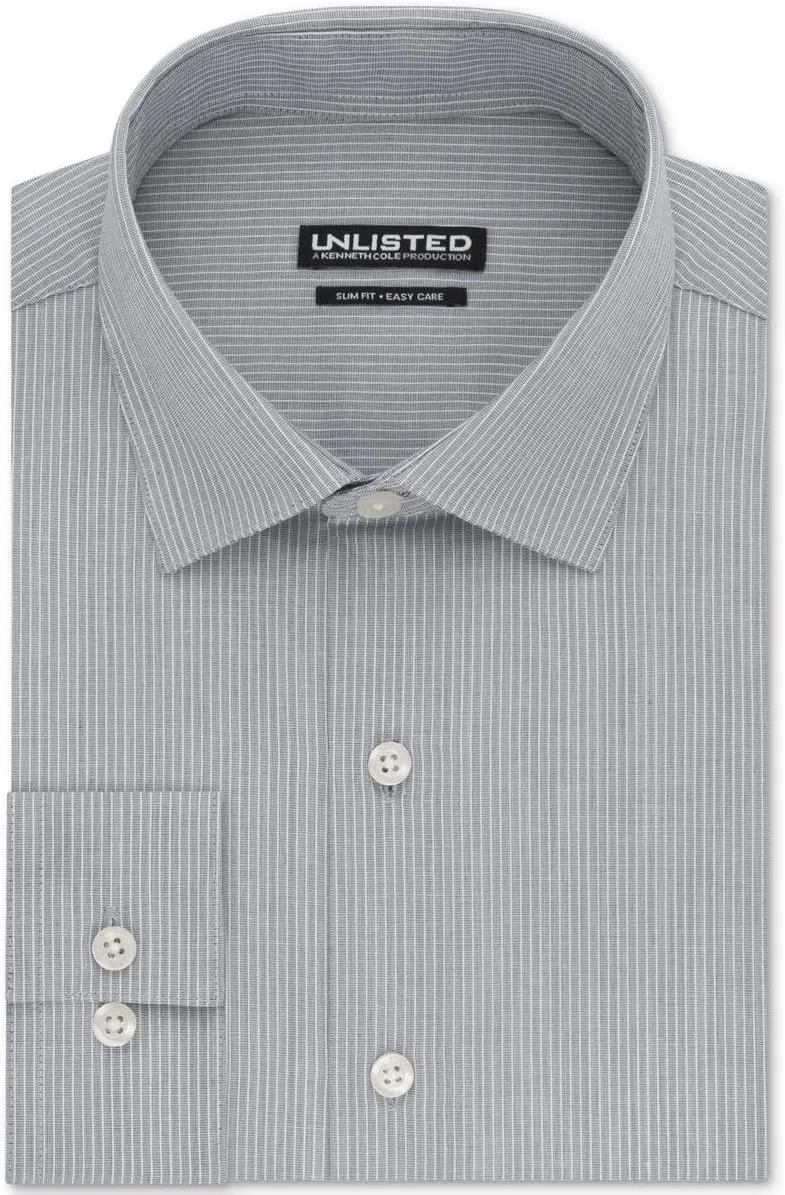 Kenneth Cole Unlisted Men's Dress Shirt Slim Fit Checks and Stripes (Patterned)