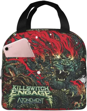 Killswitch Rock Band Engage Insulated Lunch Bags Reusable Lunch Tote Bag Lunch Container Meal Holder with Front Pocket Easy To Clean Handbag Lunch Zipper Cooler Bag for Picnic