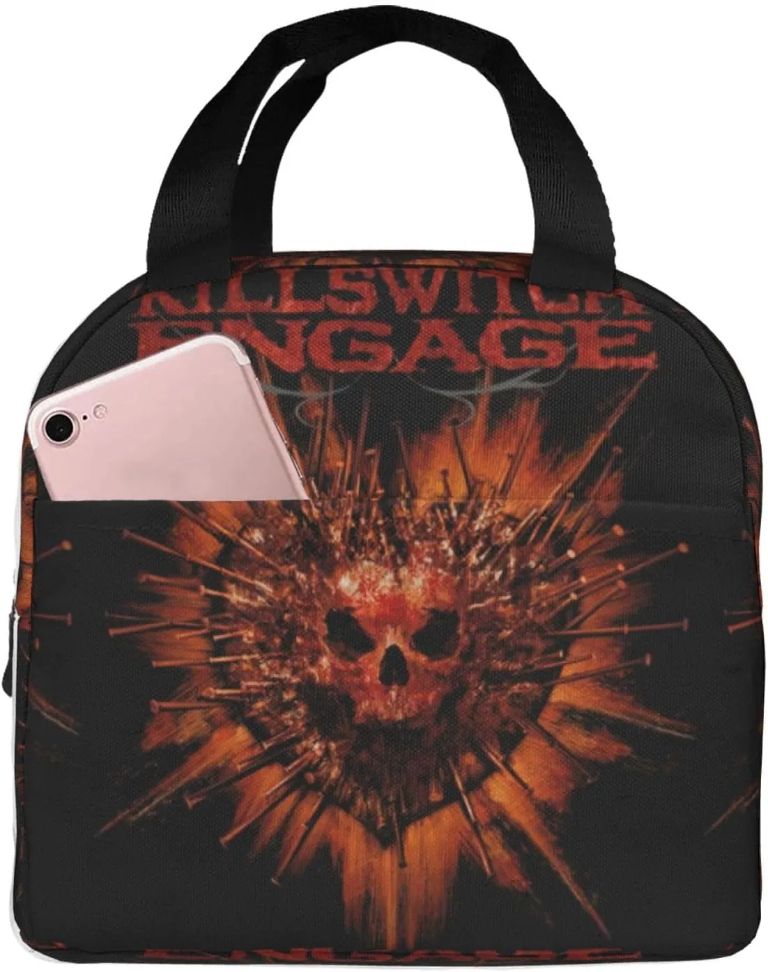 Killswitch Rock Band Engage Insulated Lunch Bags Reusable Lunch Tote Bag Lunch Organizer Meal Holder with Front Pocket Easy To Clean Handbag Lunch Zipper Cooler Bag for Travel