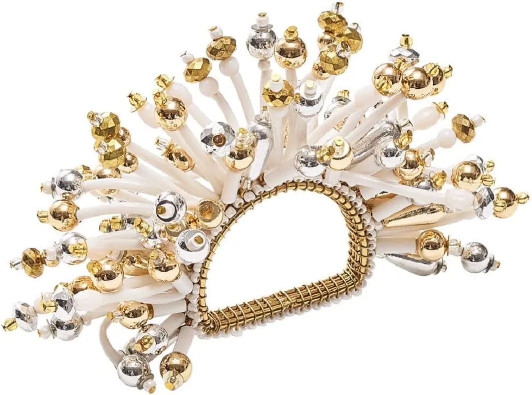 Kim Seybert Fun Burst Napkin Ring in White, Gold & Silver, Set of 4